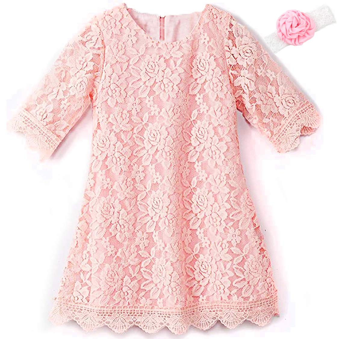 KISSOURBABY Lace Flower Girl Dress - Toddler Lace Dress,Casual Crew Neck Floral A-Line Party Dress