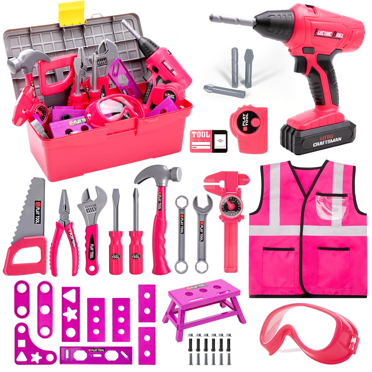 LOYO Kids Tool Set, 50 PCs Construction Toys with Electric Drill, Vest, Tool Box, Educational Toys for 3 4 5 Year Old Boys Girls Gifts