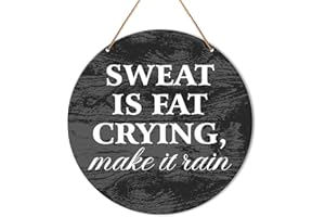 Muktoujaumai Funny Gym Signs Wall Decor, Home Gym Inspirational Wall Decor Gym Hanging Signs Rustic Decorations for Office, Fitness, Workout Room, Sweat Is Fat Crying
