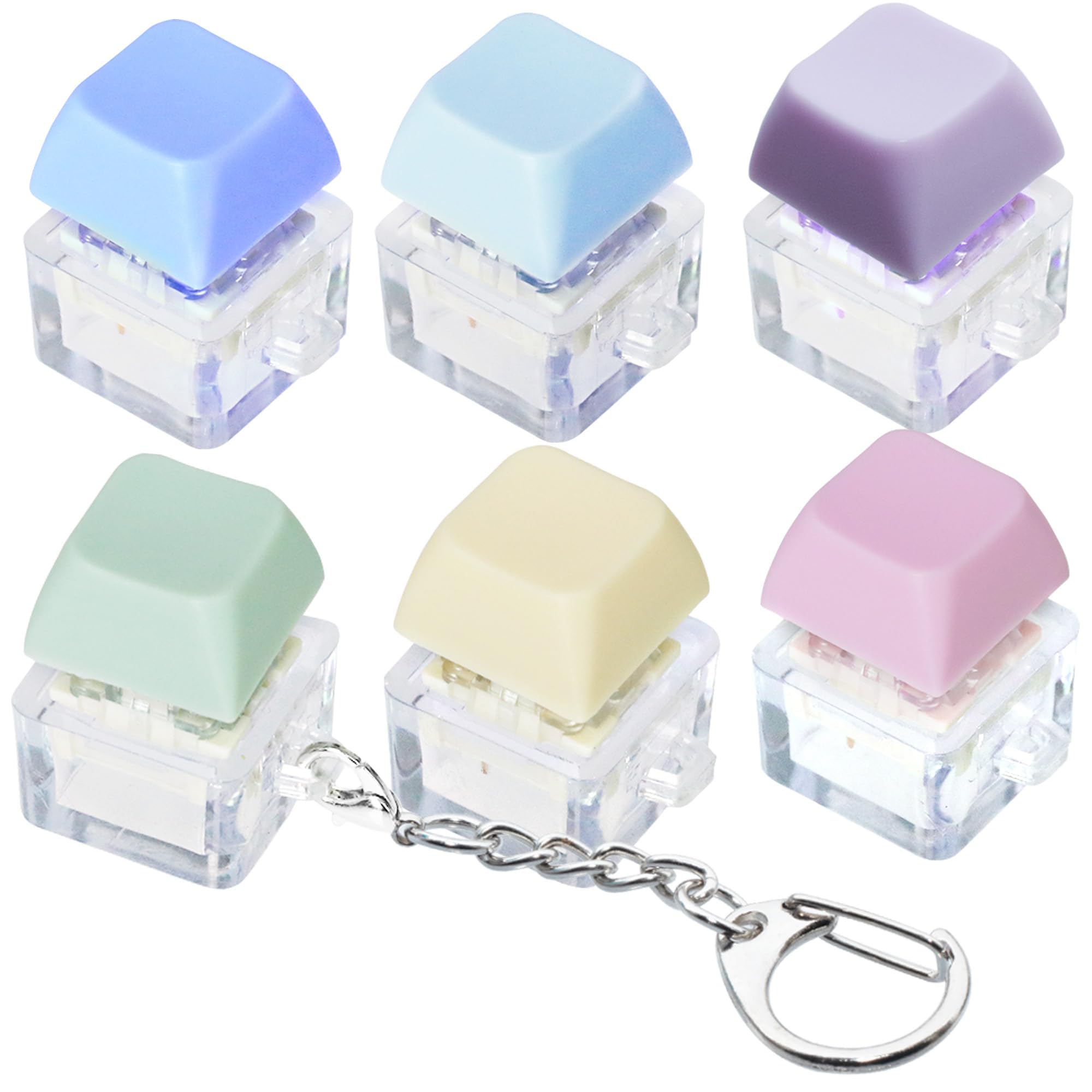 Photo 1 of 6 Pack Keyboard Fidget Toy Keyboard Fidget Keychain Keyboard Decompression Button Finger Clicker Toys, Button Stress Relief Fidget Gifts for Adult to Relief Stress (Mix Macaron)