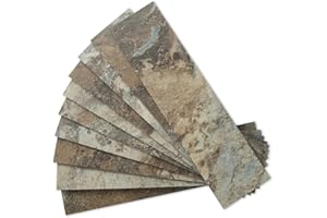 AULIGET 40-Piece Beige & Brown Slate Peel and Stick Backsplash Wall Tiles, 3" x 12" PVC Faux Stone Stick on Tiles for Backsplash Kitchen, Bathroom, Laundry Room, Camper, Fireplace