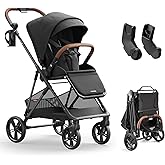 Mamazing Full-Size Baby Stroller with Reversible Seat, Infant to Toddler | One-Hand Compact Fold Toddler Stroller with Large Basket, One-Hand Recline, All-terrain Suspension, Car Seat Adapter Included