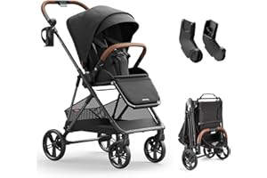 MAMAZING Air Lux Baby Stroller, Strength Carbon Fiber Frame & Only 15.8lbs, Newborn Stroller with Car Seat Adapter, One-Hand Compact Folding & Reversible Seat, Infant Insert & Cup Holder Included