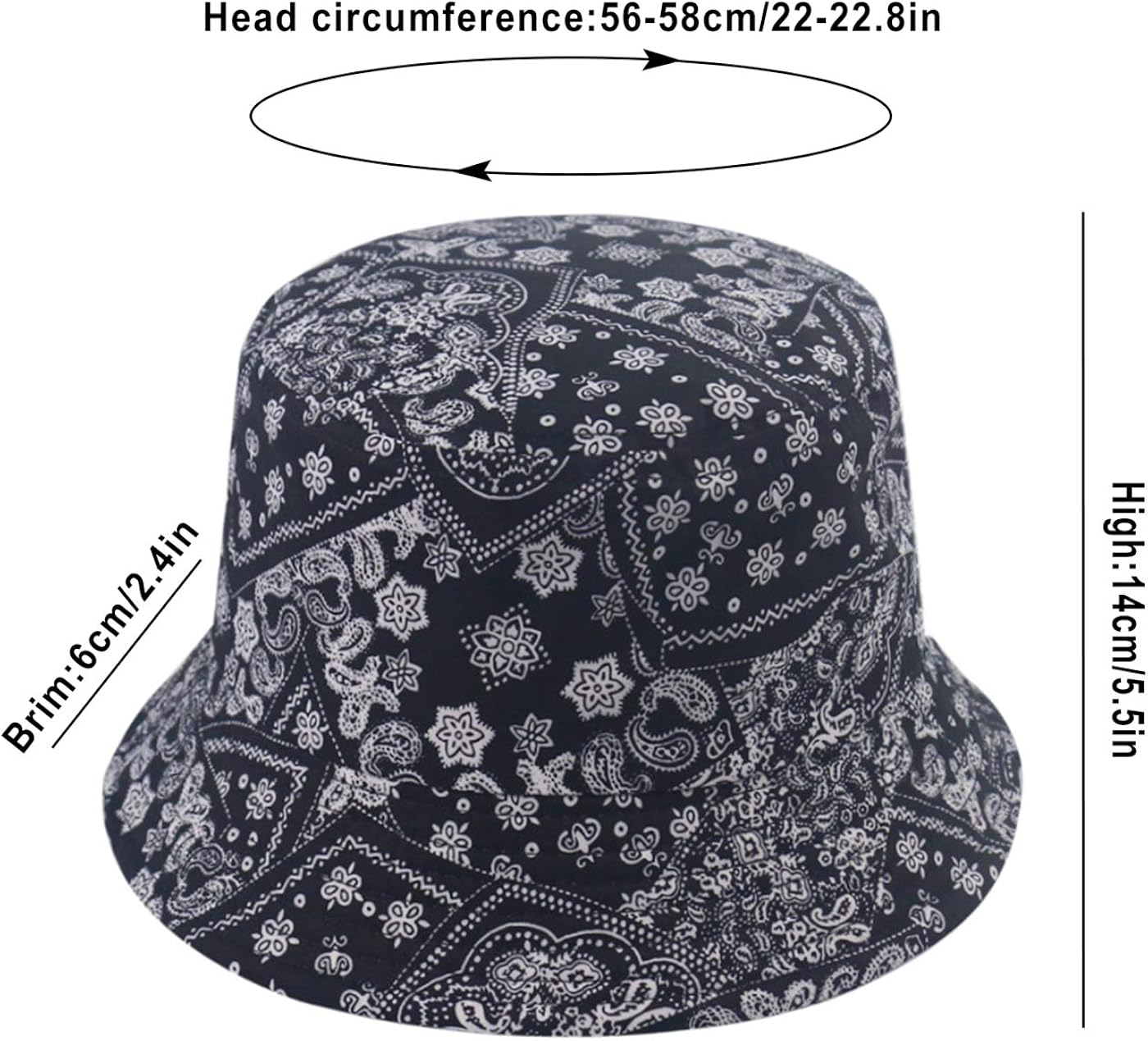 Bucket Hats for Women, Summer Print Double-Side-Wear Fishing Hats Outdoor Beach Caps (Cashew Black Flower): Clothing