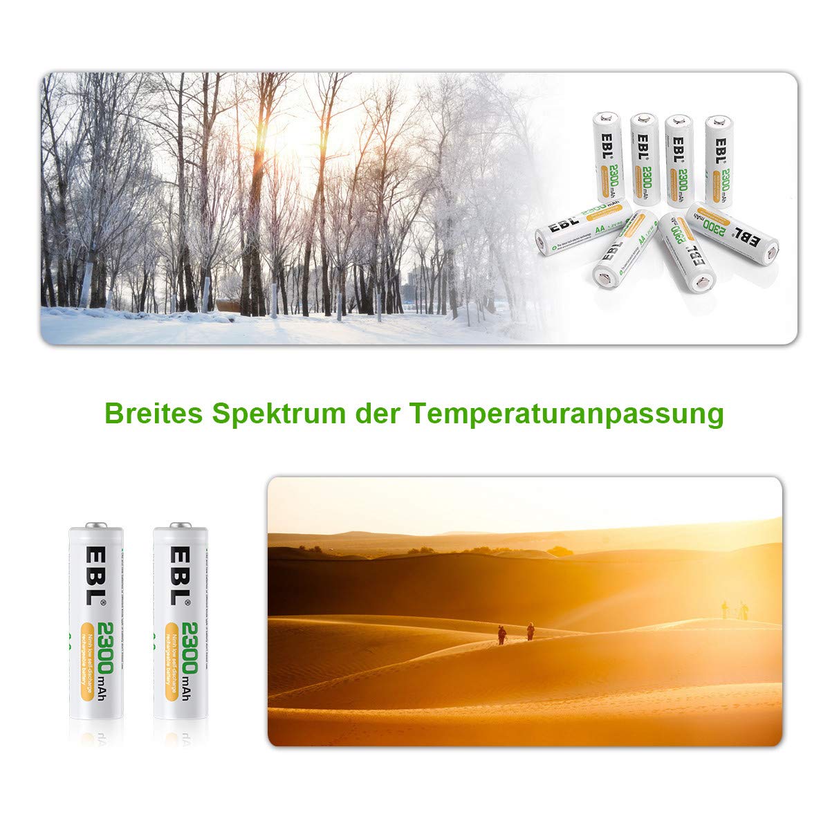 EBL NI-MH AA Akku 2300mAh 16 Stück Mignon Akkubatterien mit hoher Kapazität