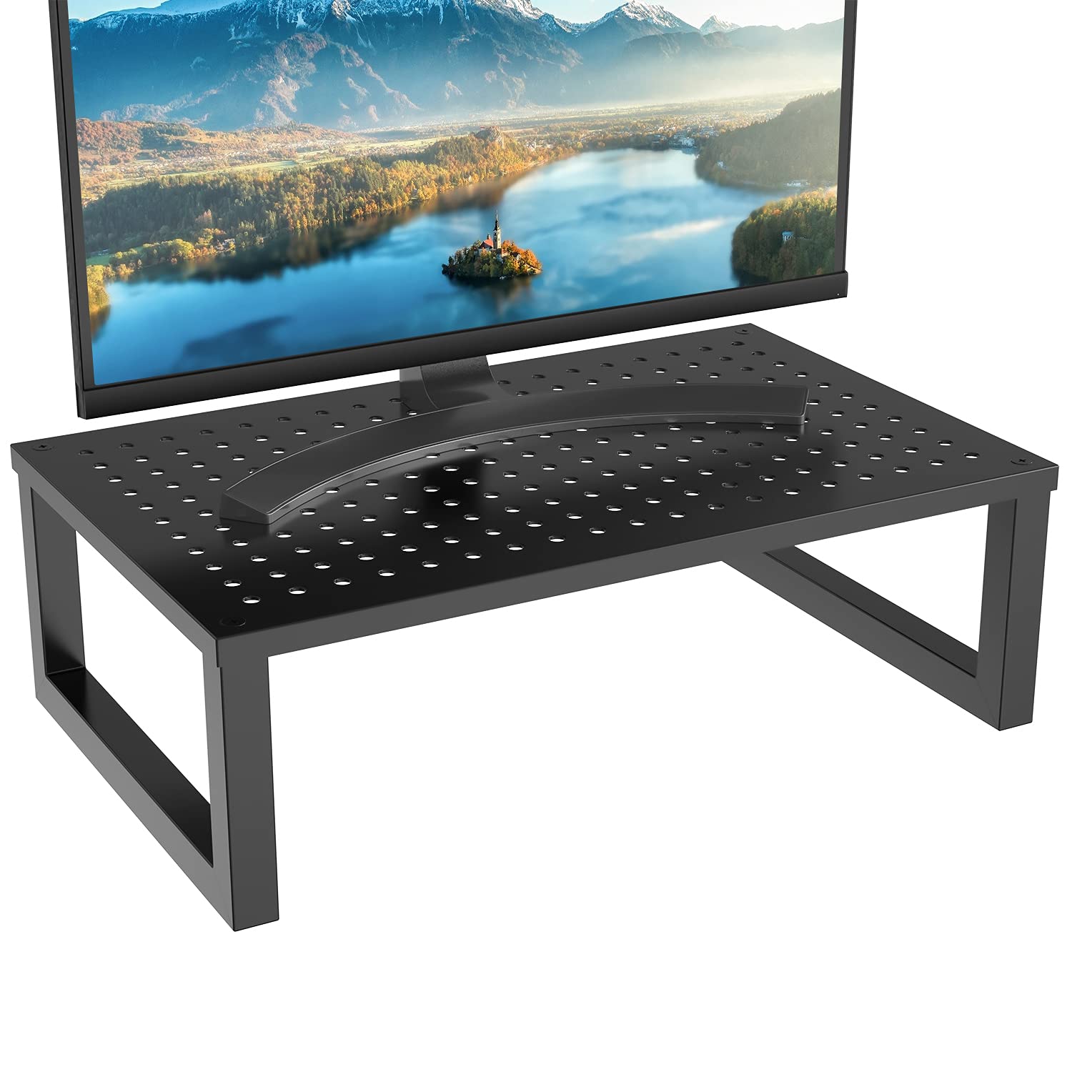 Photo 1 of WALI Monitor Stand Riser, Desktop Printer Monitor Stand Riser, with Vented Metal Platform and Underneath Storage (STT004), 1 Pack, Black