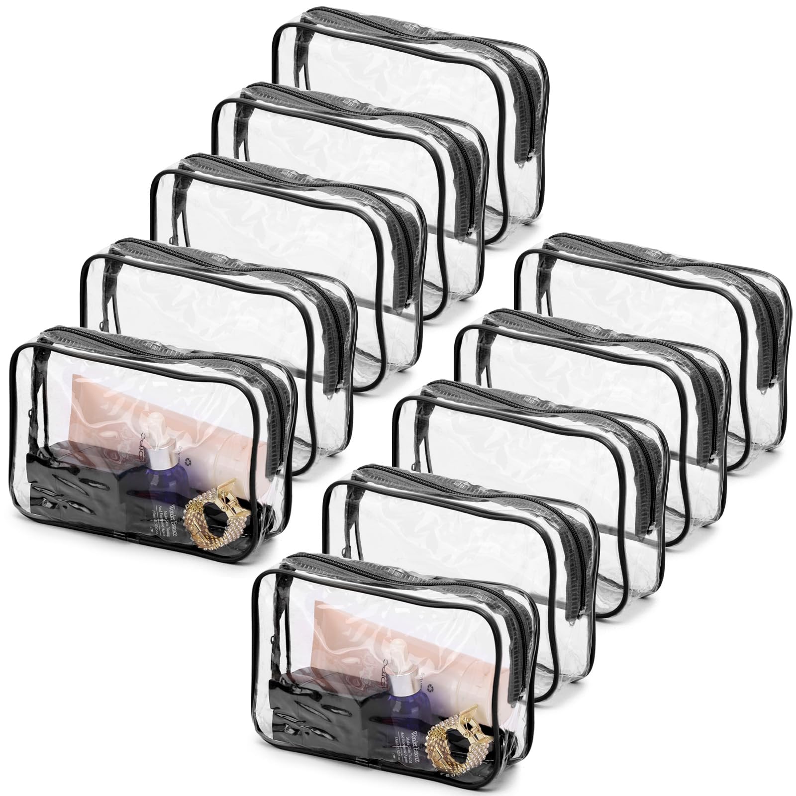 Photo 1 of Tbestmax 10 Pcs Clear Cosmetic Bags Small Makeup Bags Portable Waterproof Travel Toiletry Bags Organizer Black, 7.5"x 4.8"x 2.3"