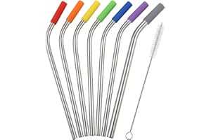 7-Pack Reusable Stainless Steel Straws with Silicone Tips & Cleaning Brush – Metal Straws for Tumblers, Stanley Cups, Cold & 