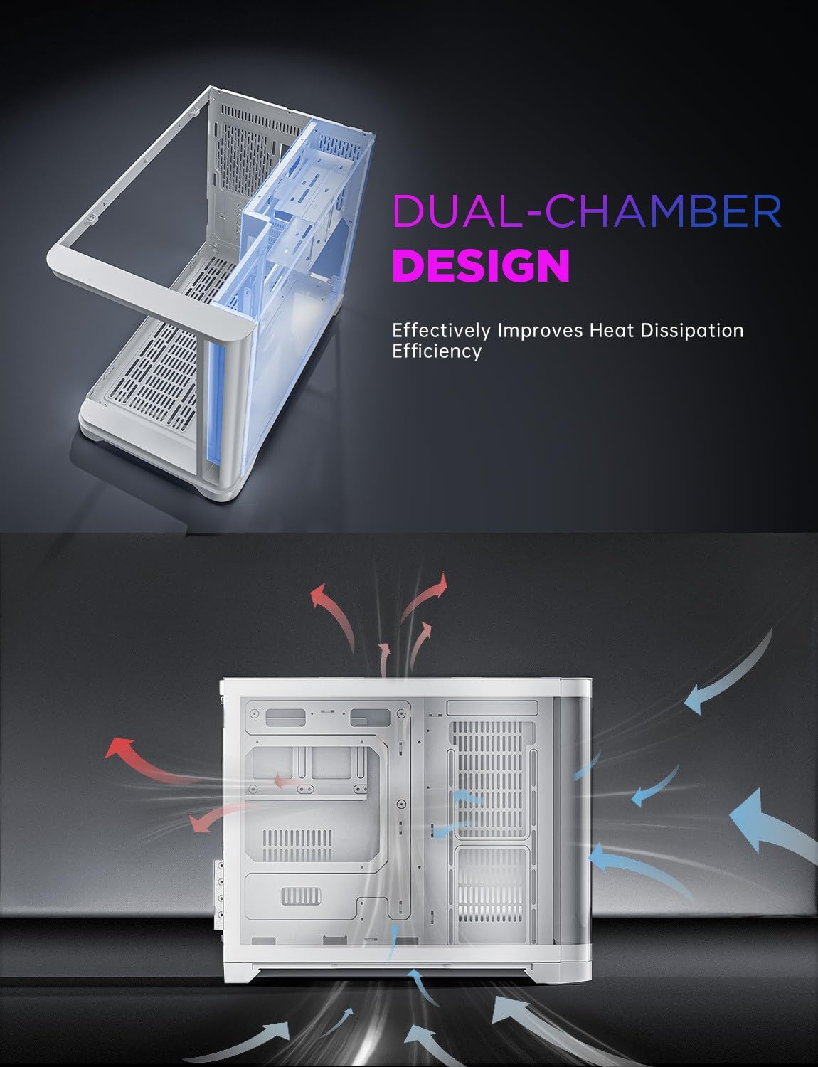 AsiaHorse Pegasus Micro ATX PC Case Dual Chamber 270° Full View Tempered Glass Huge Space MATX Gaming PC Case-360mm Radiator, RTX 40 Compatible, High Airflow Full-Tower MATX Computer Cases-White