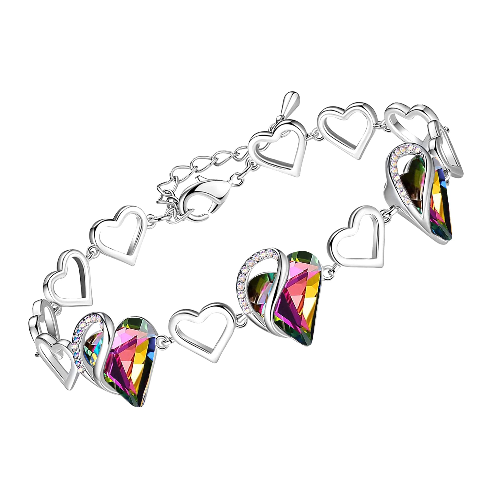 Leafael Valentine's Day Gift Bracelet, Infinity Love November Birthstone Heart Crystal Link Bracelet, Golden Yellow Shade, Silver-Tone Jewelry for Wife Mom Her, 7" + 2" Adjustable Chain — image 1