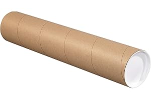 Aviditi Kraft Mailing Tubes with Caps, 4" x 18", Pack of 15, for Shipping, Storing, Mailing, and Protecting Documents, Blueprints and Posters