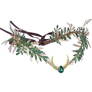 MOSTORY Green Woodland Fairy Crown, Forest Elf Crown for Renaissance Accessories Women Cosplay, Floral Elven Circlet with Moo