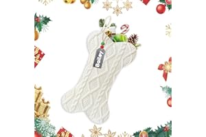 ZIFTY Personalized Dog Christmas Stocking with Name Tags Knit White Christmas Stocking for Dogs Large Bone Shape Stocking Holder Xmas Decorations Fireplace Family Holiday Hanging Decor (1 Pack)