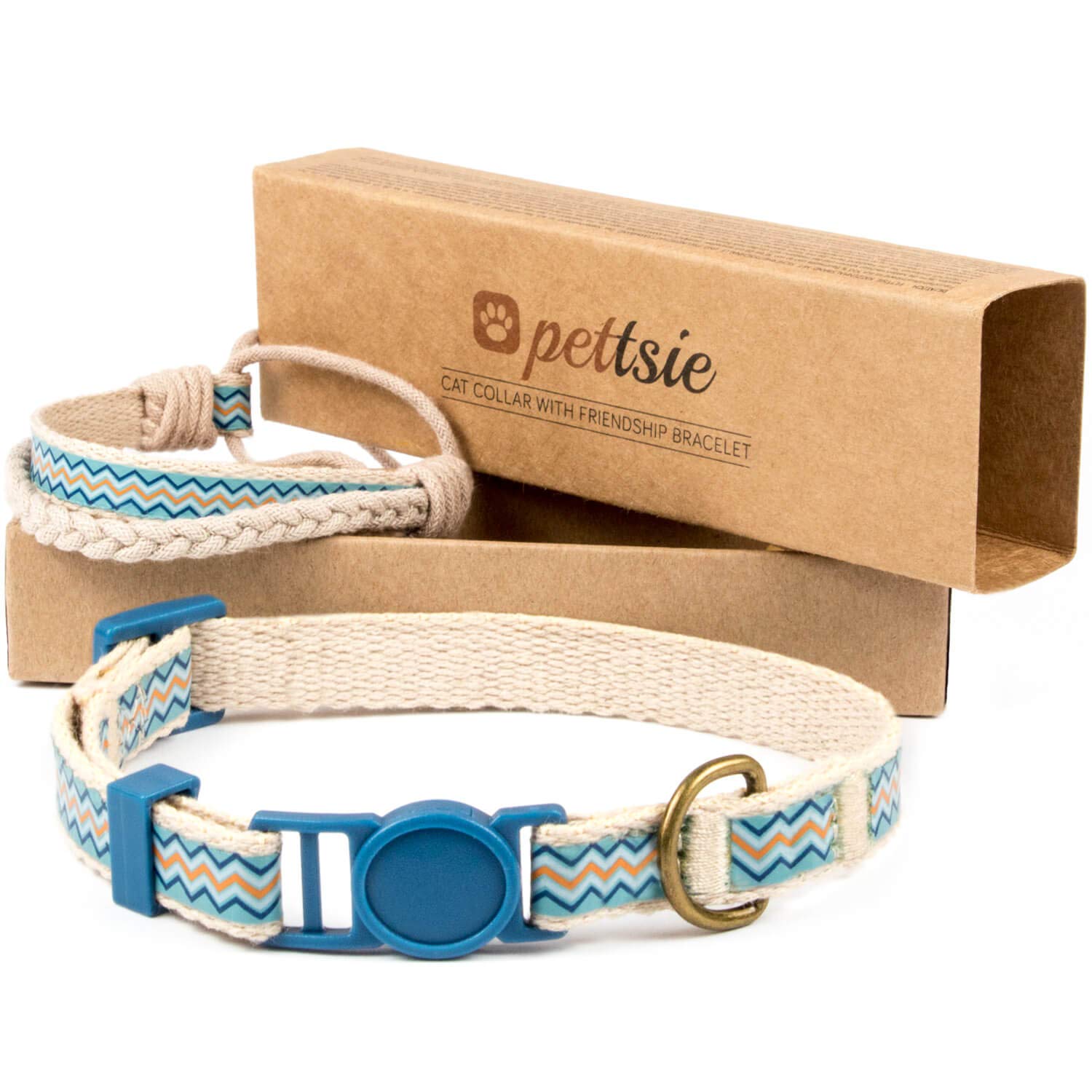 Pettsie Breakaway Cat Collar & Matching Bracelet, Adjustable Safety Collar for Cats, Soft Cotton, Lightweight, Stylish Design, Blue