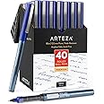 Arteza Rollerball Pens Fine Point, Set of 40 Blue Liquid Ink, Extra Fine 0.5 mm Needle Tip Pen, Make Precise Lines for Writing, Notetaking, and Drawing