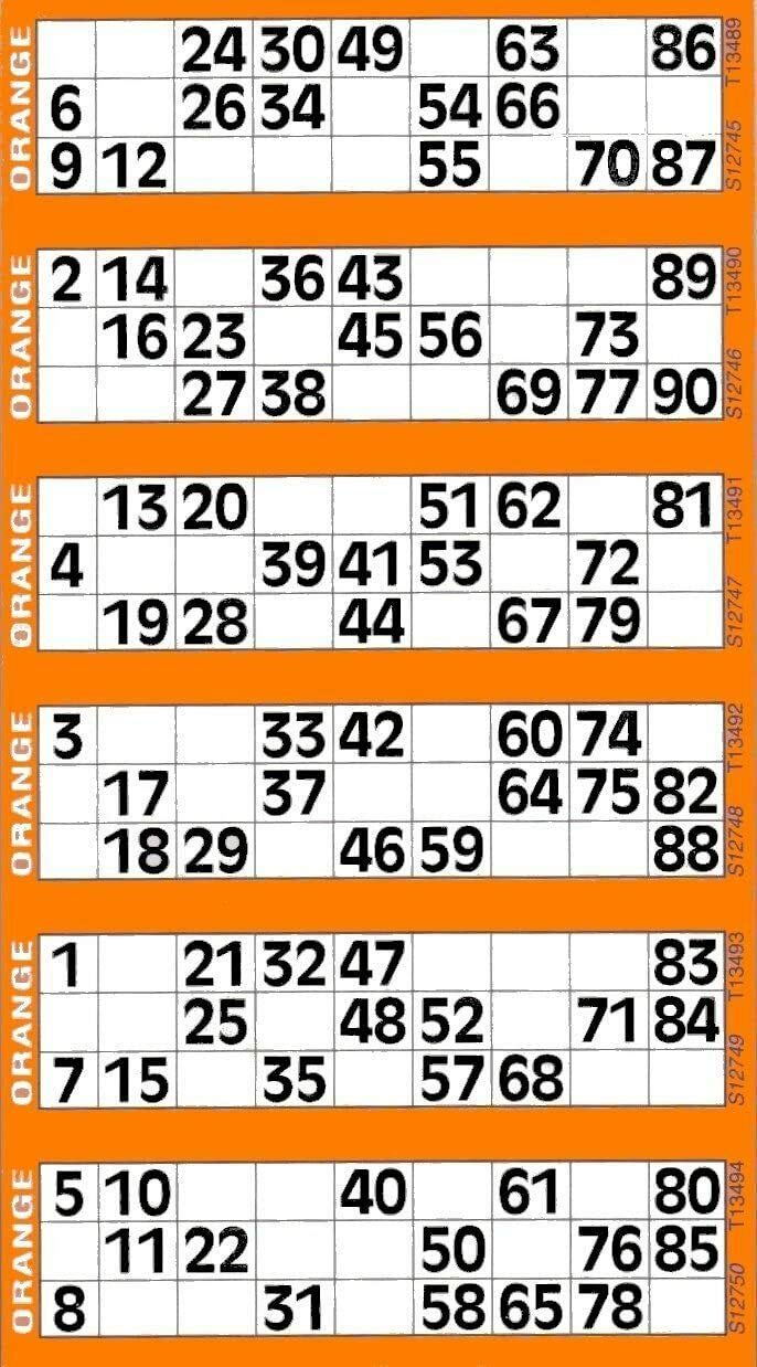 Thomas & Anca Club Supplies Ltd 600 Bingo Tickets - Pad of Orange 6 to View Flyers Large Clear Jumbo Numbering
