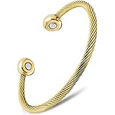 MagnetRX® Magnetic Bracelet Cuff – Twisted Cable Stainless Steel Bangle – Magnetic Bracelet for Men & Women (Gold | Small)