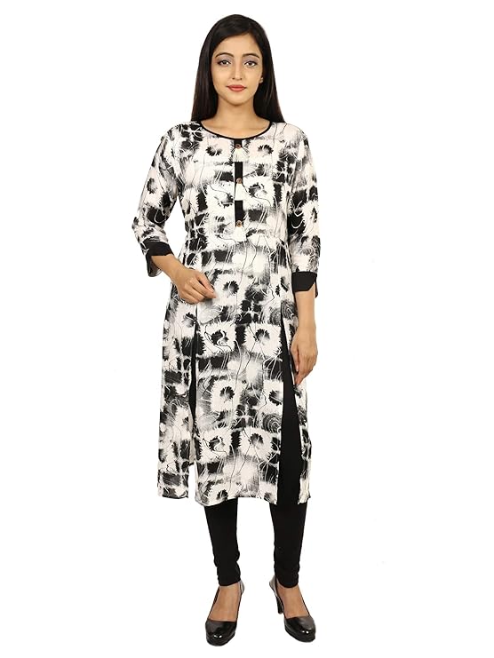 Shaista A-Line Rayon Kurti for Women's (Medium Size, Black & White Colored)