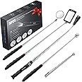 Preciva 5PCS Magnetic Telescoping Pick-up Tool Kit with 15lb &1lb Pick Up Rod, Round & Square 360 Swivel Adjustable Inspection Mirror and Telescoping Flexible LED Flashlight (Batteries Included)