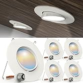 Sunco 5/6 Inch LED Can Lights Retrofit Recessed Lighting, Gimbal Downlight Adjustable, 800 LM, 12W=60W, Selectable CCT 2700K/3000K/3500K/4000K/5000K, Dimmable, Damp Rated UL 4 Pack.