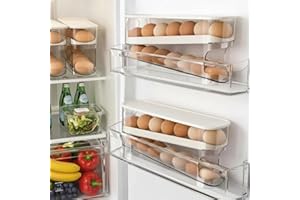 Augonla Auto Rolling Egg Dispenser for Refrigerator, Space-Saving Fridge Egg Organizers and Storage with Lid, Egg Tray for Countertop, Kitchen & Outdoor Use
