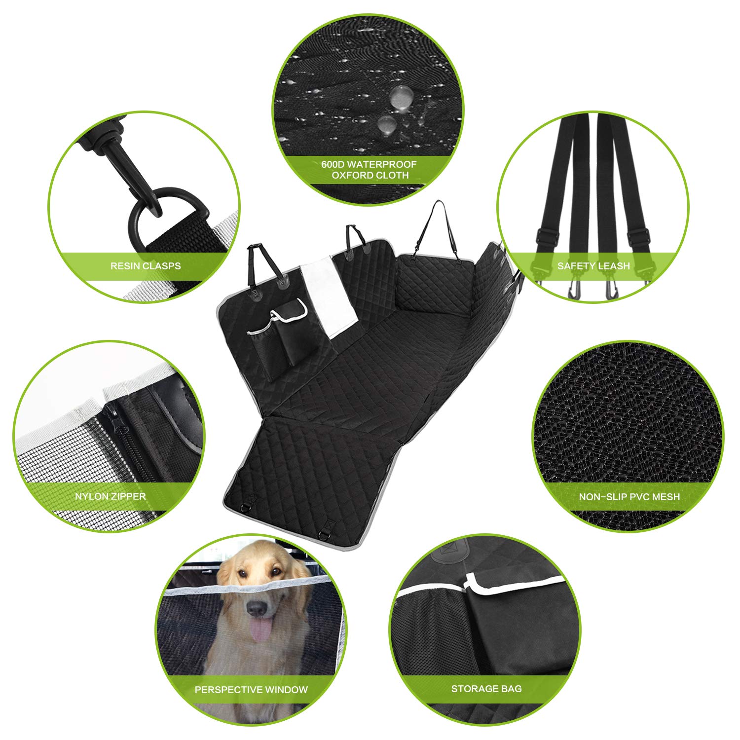 Pecute 【Nuova Versione Coprisedile Posteriore Universale per Sedile dell\'Auto per Animali Domestici Impermeabile Spesso Resistente con Rete di Prospettiva e Sacchetto