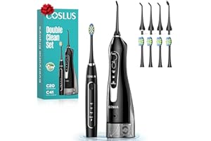 COSLUS C20&C41 Water Teeth Flosser & Electric Toothbrush Combo: 2-in-1 Portable Deep Cleaning Kit, Sonic Toothbrush and Pick 