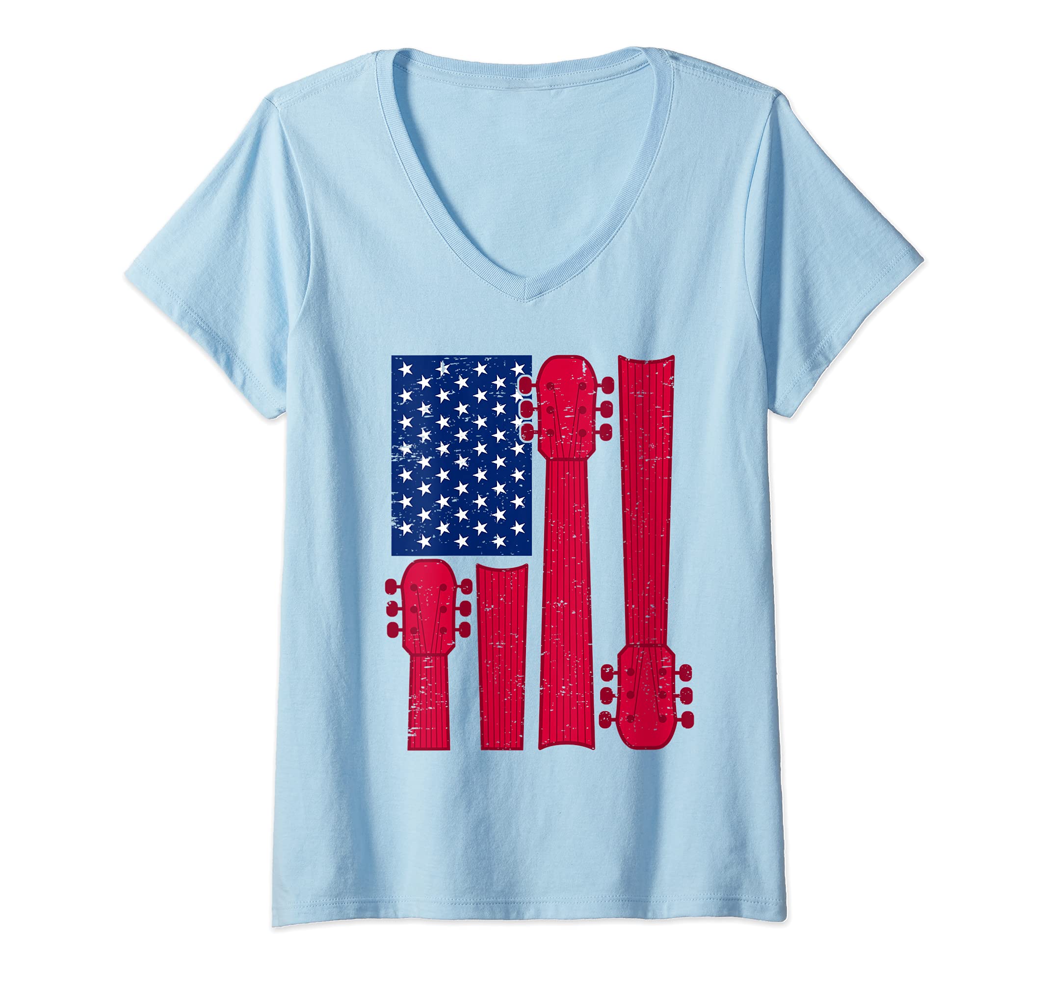 Womens Cool Guitar Player Guitarist I US American Flag Guitars V-Neck T-Shirt