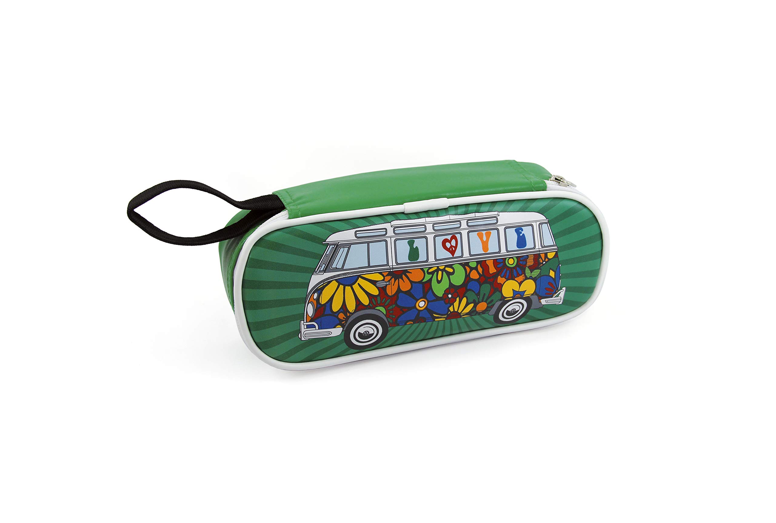 BRISA VW Collection - Volkswagen Utensil Pencil Case Stationery Pouch Make-up Holder in T1 Bus Campervan Design (Love Bus/Green)