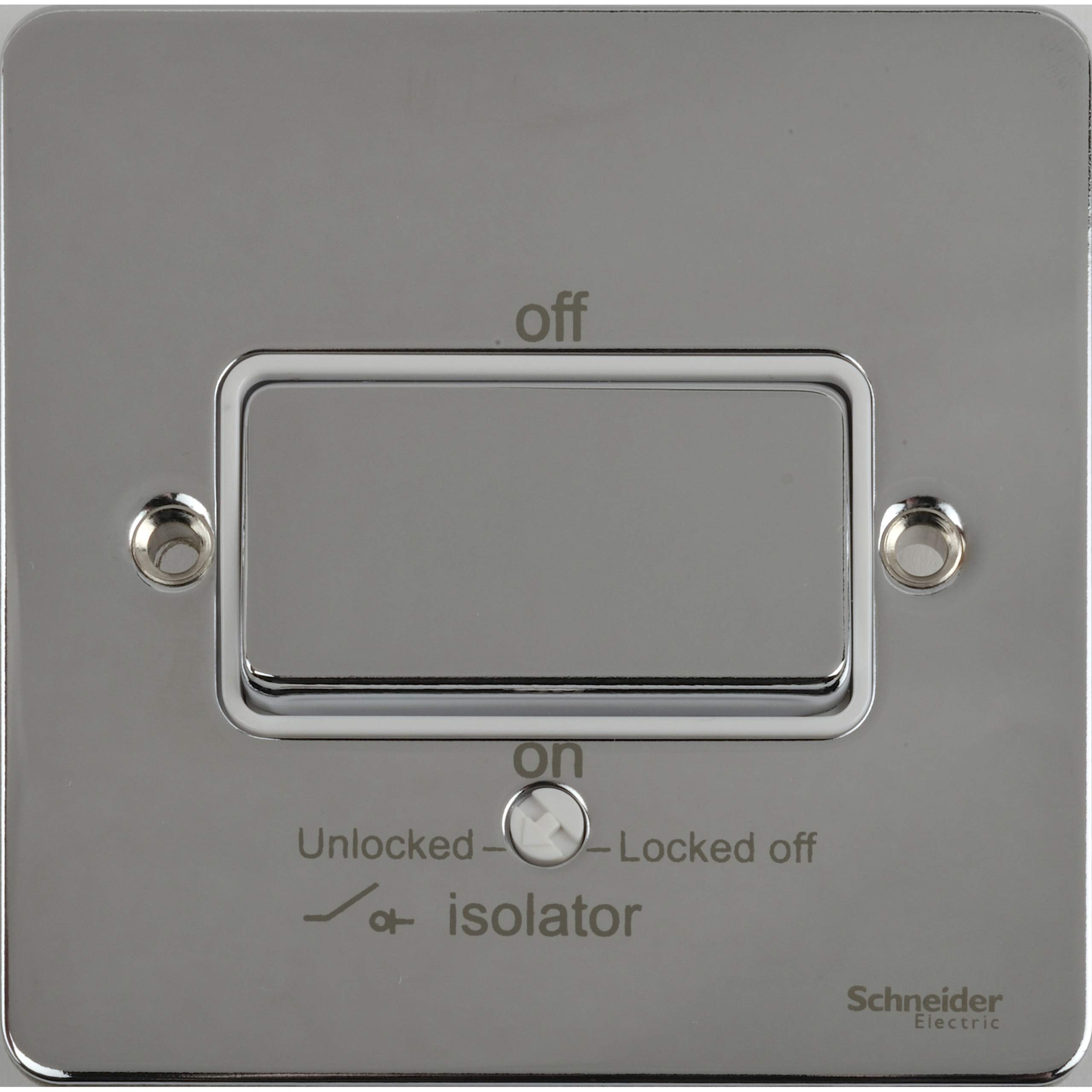Schneider Electric Ultimate Flat Plate - Single Fan Isolator Switch, 3 Pole, 16AX, GU1213WPC, Polished Chrome with White Insert