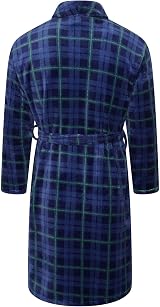 Adore Home Mens Soft Flannel Fleece Bathrobe Shawl Blue Check L-XL view 2