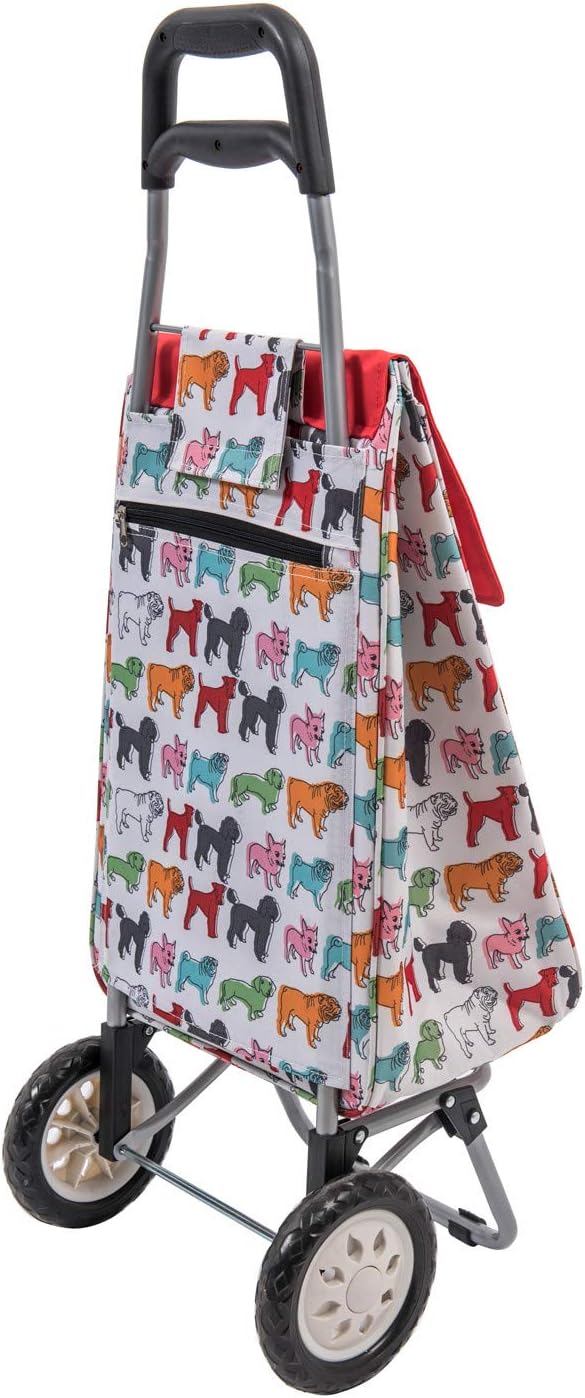 Sabichi Pug Multicoloured Shopping Trolley, Lightweight Foldable Grocery Trolley, 96 x 33 x 22cm 40ltr Capacity - Image 3