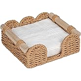 CubesLand Scalloped Napkin Holder for Table, Farmhouse Warming Home Kitchen Decor, Paper Rope Flat Napkin Dispenser Guest Towel Tray for Bathroom, Disposable Napkin Basket for Dining Table, Neutral