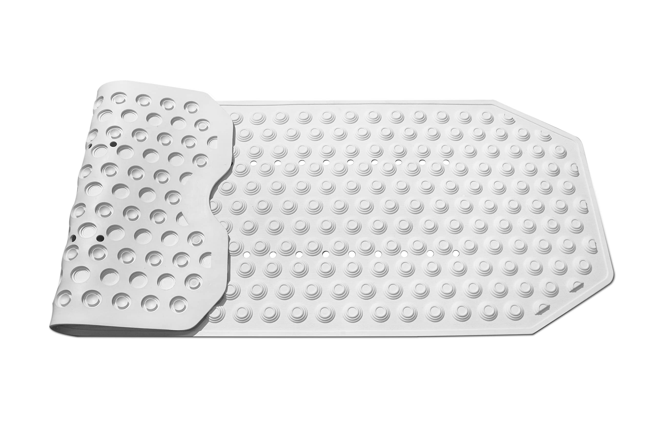 KMINA Large Shower Mat Non Slip Anti Mould (104x40 cm), Suction Cups, Natural Rubber, BPA Free, White - Made in Europe