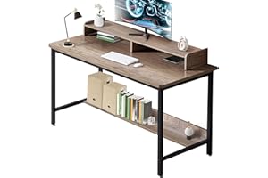 WOODYNLUX Computer Desk for Home-Office with Storage-Shelves - Modern Simple Style Metal Frame Laptop Notebook PC Study Writing Student Makeup Table Desk with Monitor Stand Footrest, Easy to Assemble.