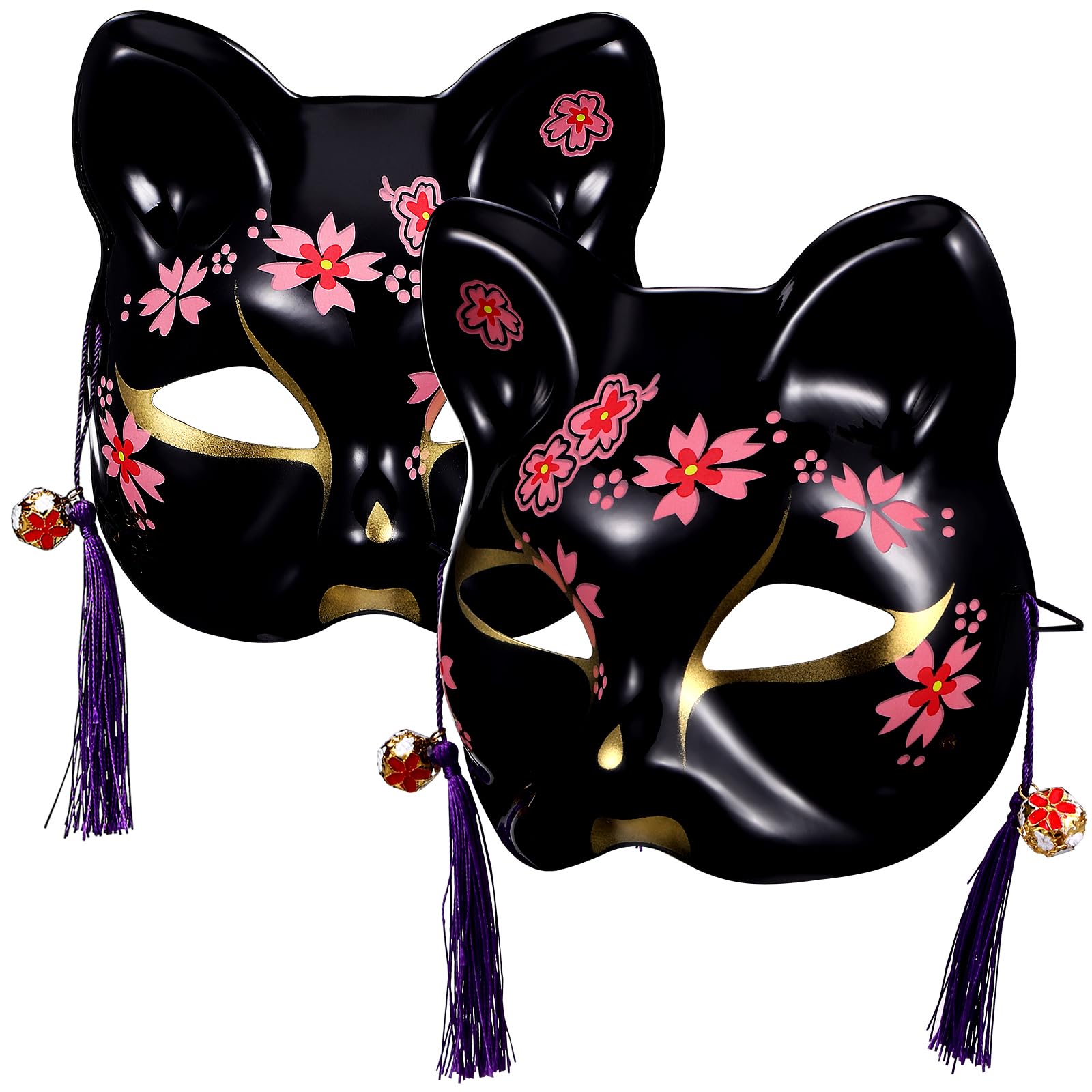 AOKWAWALIY 2pcs Mask with Cherry Blossom Design Lightweight Half Mask for Masquerade Halloween Cosplay Parties Elegant Neko Cat Costume Accessory
