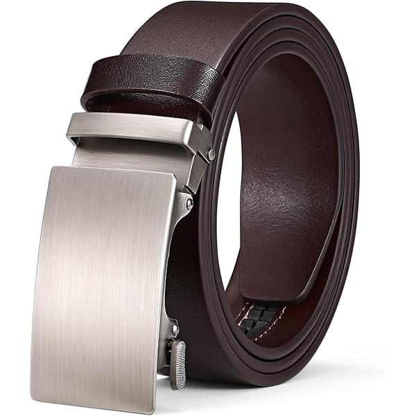 Purple Mens Adjustable Ratchet Slide Buckle Belt - Genuine Leather Automatic Belt With No Holes