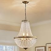 KAIQI 6 Lights French Empire Crystal Chandelier Farmhouse Pendant Lighting, Antique Brass Ceiling Light Fixture for Dining Ro