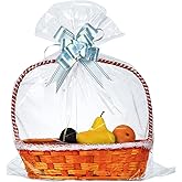 50 Packs Large Cellophane Bags 24" x 30" Clear Cellophane Gift Basket Wraps Extra-large 2.3 Mil Thick Transparent Cello Bags for Fruit Basket, Gift Wrap, Treats, Arts and Crafts, 50ct Ribbon Bows