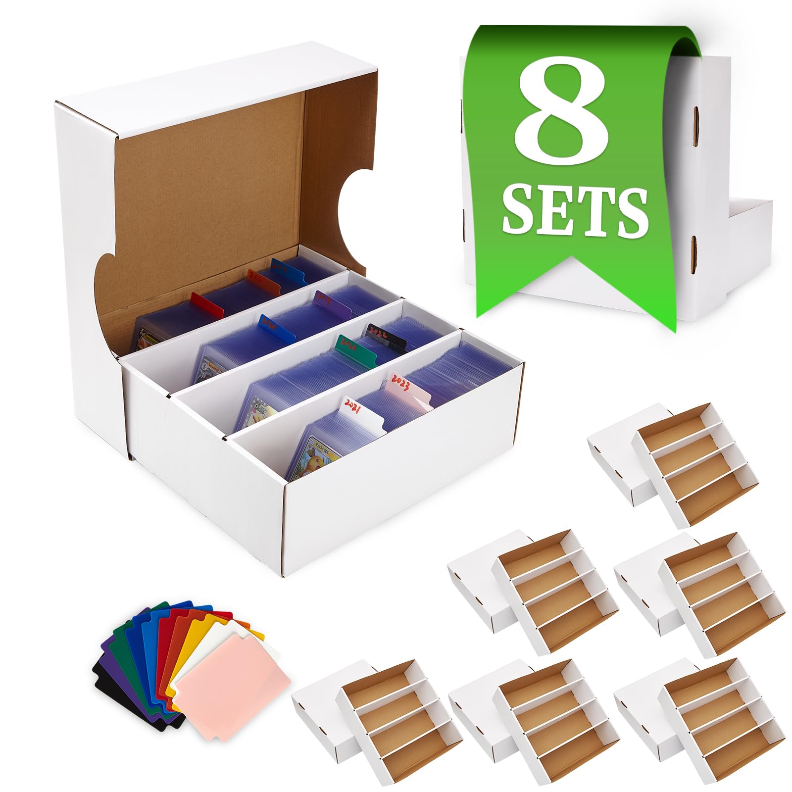 Bentoward 8 Pack Cardboard Card Storage Box 3120 Count Bulk Card Storage White Sports Card Boxes