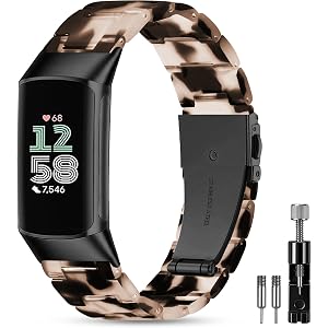 Sunnyson Resin Band Compatible with Fitbit Charge 6/ Fitbit Charge 5, Waterproof & Lightweight Wristband Strap Blacelet with