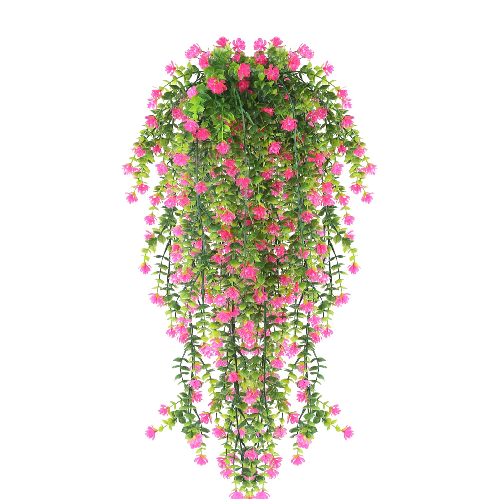 HBell 2Pcs Artificial Hanging Flowers,UV-Resistant Fake Hanging Plants Flower Bouquet Hanging Vine Plants Drooping Plants for Wall Home Garden Yard Patio Wedding Indoor Outdoor Decoration (Pink)