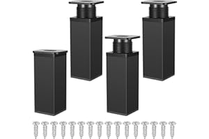 FULUSHOUXI 4 Pcs Metal Adjustable Furniture Legs, 10cm/4" Black Adjustable Feet for Furniture Support Legs Leveling Feet, Replacement Legs for Chair Feet Coffee Table Cabinet Couch Sofa Bed Desk Dresser Legs