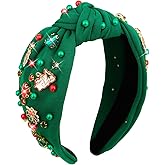 KEUKORZ Christmas Headbands Ladies' Red and Green Rhinestones Decoration Headband Christmas Fashion Elegant Party Wide Hairband (Green)