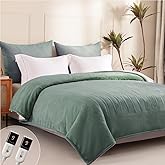 Templewet Heated Blanket King Size - Dual Controllers Electric Blanket King with 9 Heat Settings & 10 Hour Auto Off,Overheat Protection,Machine Washable 100"x90"(Lake Green)