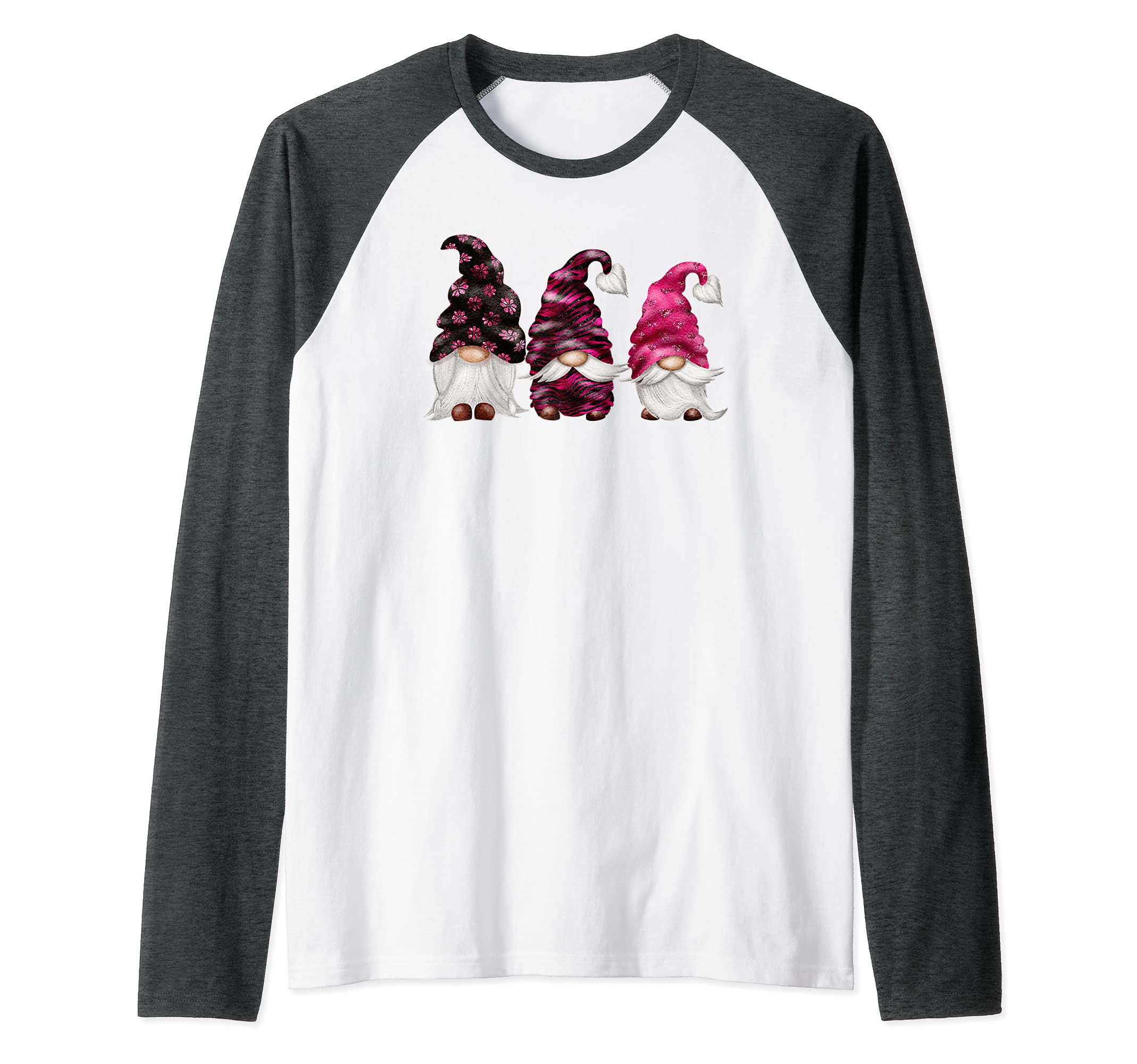 Pink and Black Glamour Gnome Raglan Baseball Tee