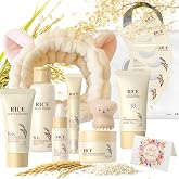 15PC Luxury Rice Korean Skin Care Set Gift Kit for Women, Glass Skin | Luxury rice skincare gift set with cleanser, toner, serum, sunscreen, eye masks, brush, headband, bag &amp; card for glass glow
