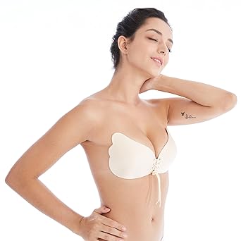 BodyCode Klebe Push Up BH - Frauen Trägerloser BH, Push-Up NuBra mit Tunnelzug, Sexy Silikon unsichtbar BH, Rückenfreier Bra,
