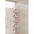 XLHOMO 32-122inch Corner Shower Caddy Tension Pole With Shower Curtain, Rustproof Drill-Free Adjustable Shower Shelves For Bathroom Bathtub Washbasin With 4 Tier Patent Stable Shelves Towel Bars