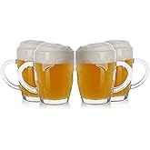 BothEarn Dimpled Beer Mug Set of 4, 1 Pint Heavy British Thick Glass with Handle - Stein Pub Cup for Beer Lover